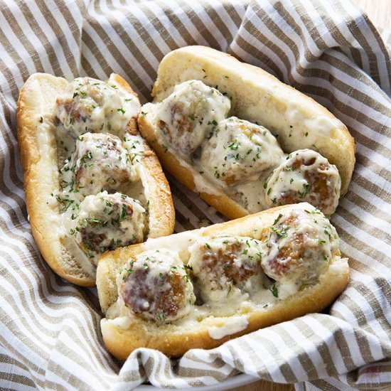 Chicken Alfredo Meatball Subs - Recipe photo by TheSaltyMarshmallow