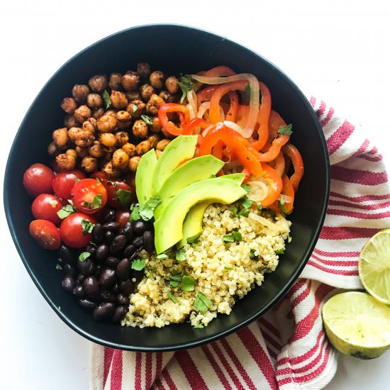 Crispy Chickpea Burrito Bowls - Recipe photo by KathleensCravings
