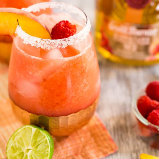 Raspberry-Peach Margarita - Recipe photo by Burrata and Bubbles