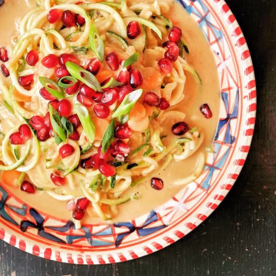 Peanut Zoodles & Pomegranate Jewels - Recipe photo by In Love with Bliss