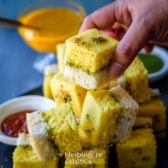 Sandwich Dhokla - Recipe photo by Herbivore Cucina