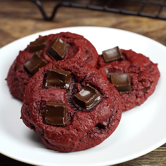 Red Velvet Chocolate Chunk Cookies - Recipe photo by TheToastyKitchen