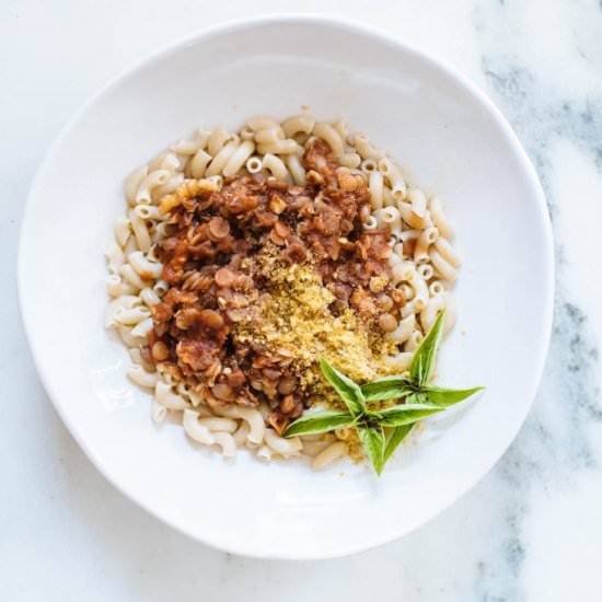 Simple Plant-Based Lentil Bolognese - Recipe photo by Nutrition Stripped