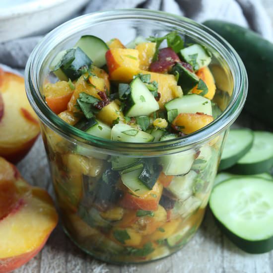 Cucumber Peach Salsa - Recipe photo by Happy Healthy Mama
