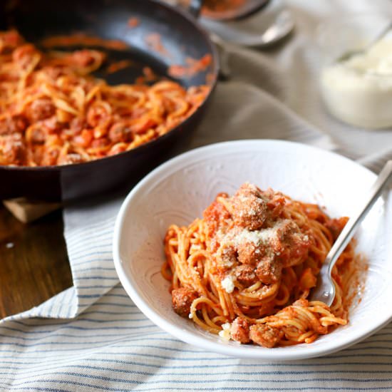 Weeknight Meatball Bolognese - Recipe photo by FunnyLoveLindsay