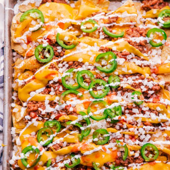 Sheet Pan Chili Cheese Nachos - Recipe photo by The Food Cafe