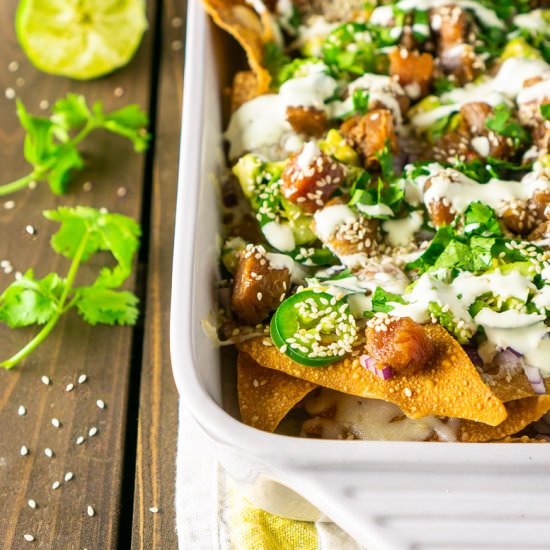 Ahi Nachos With Wasabi Crema - Recipe photo by Burrata and Bubbles