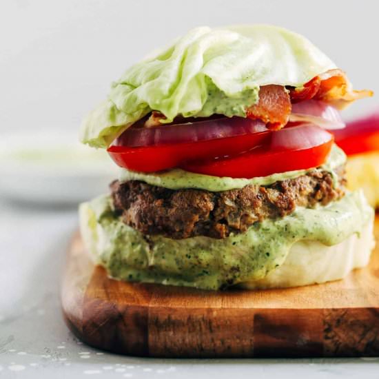 Spinach Sauce Bunless Burger - Recipe photo by PrimaveraKitchen