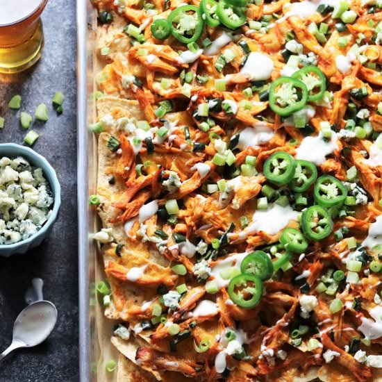 Sheet Pan Buffalo Chicken Nachos - Recipe photo by Give it Some Thyme