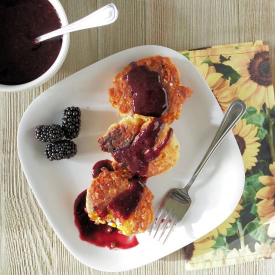 Corn Fritters with Blackberry Sauce - Recipe photo by Tramplingrose