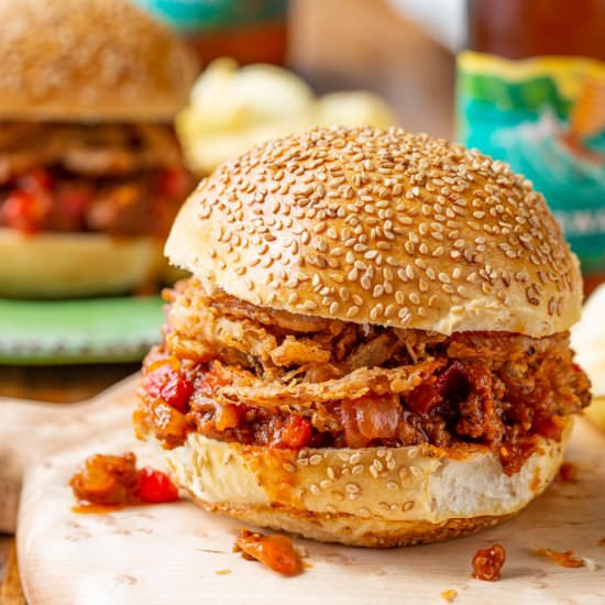Sloppy Joes with Crispy Onions - Recipe photo by Savingroomfordessert