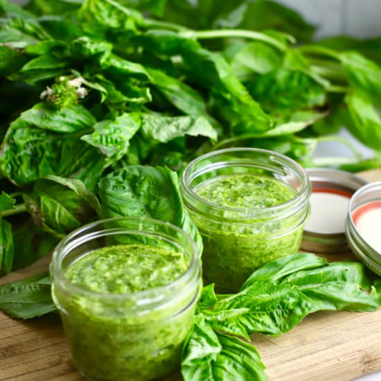Easy Homemade Southern Basil Pesto - Recipe photo by Grits and Pinecones
