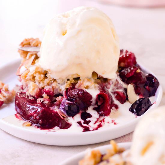 Vanilla Almond Plum Berry Crisp - Recipe photo by b. sweet