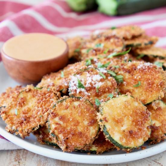 Buffalo Parmesan Zucchini Chips - Recipe photo by Whitney Bond