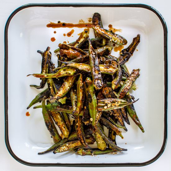 Charred Gochujang Okra - Recipe photo by apleasantlittlekitchen