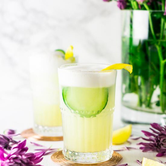 Cucumber-Lavender Gin Fizz - Recipe photo by Burrata and Bubbles