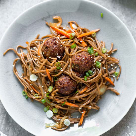 Asian Spaghetti & Meatballs - Recipe photo by cookingforkeeps