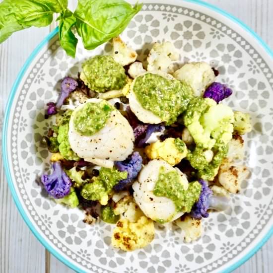 Lemon Basil Scallops & Cauliflower - Recipe photo by A Wholesome New World