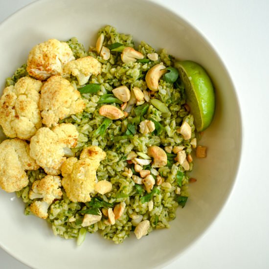 Spicy Green Rice & Cauliflower Bowl - Recipe photo by ibroughtbread