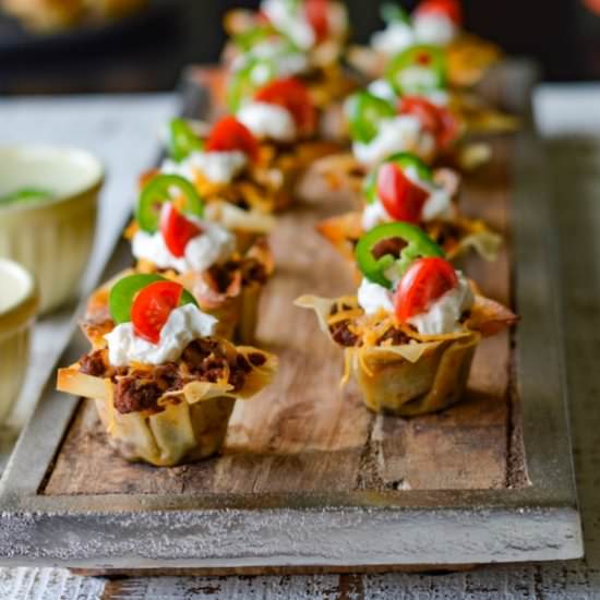 Mini Taco Wonton Cup Appetizers - Recipe photo by linger