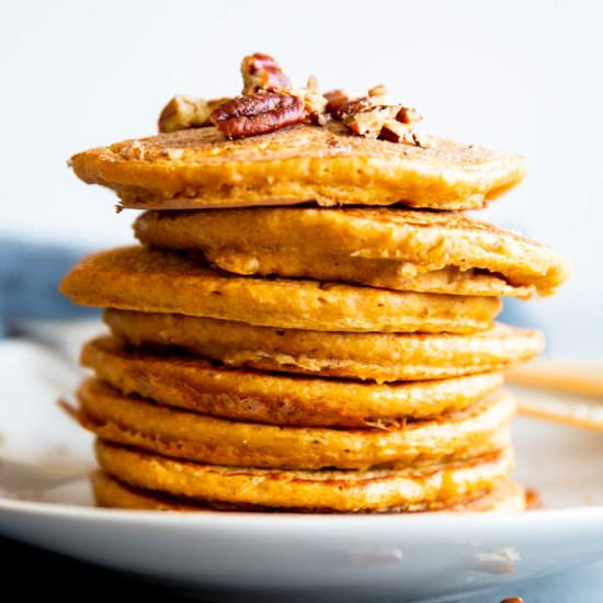 Pumpkin Oatmeal Pancakes - Recipe photo by the wholesome recipe box