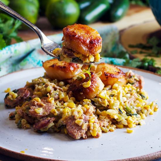 Scallops with Chorizo and Corn - Recipe photo by A Little and A Lot