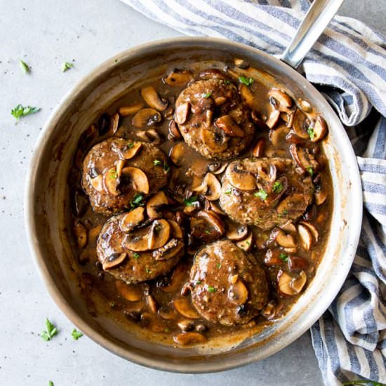 Salisbury Steak with Mushroom Gravy - Recipe photo by the wholesome recipe box