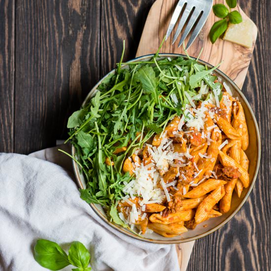 Penne alla Vodka with Chorizo - Recipe photo by nourishandfete