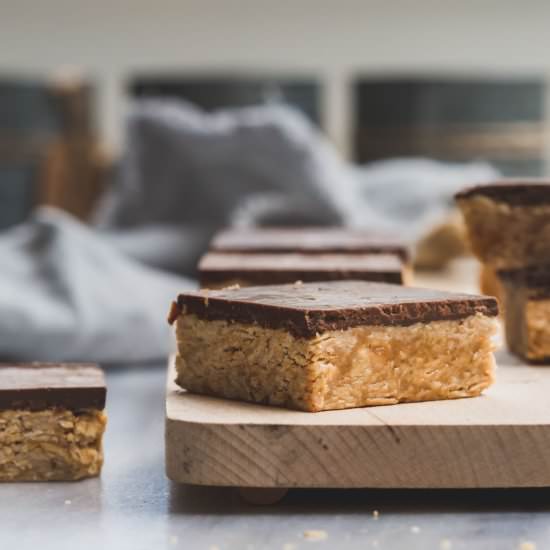 Peanut Butter Choc Oat Squares - Recipe photo by My Goodness Kitchen