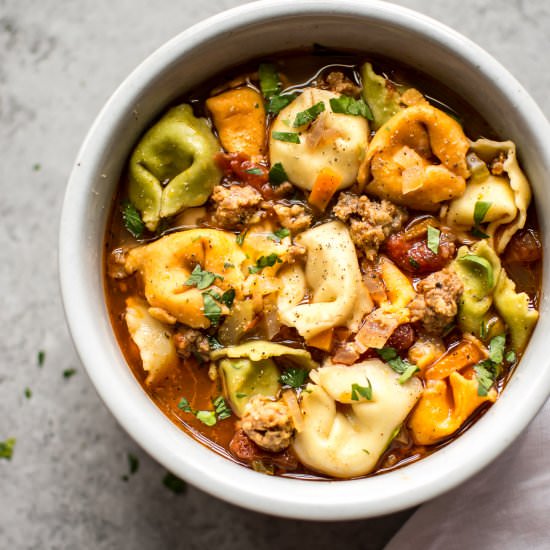Crockpot Tortellini Sausage Soup - Recipe photo by saltandlavender