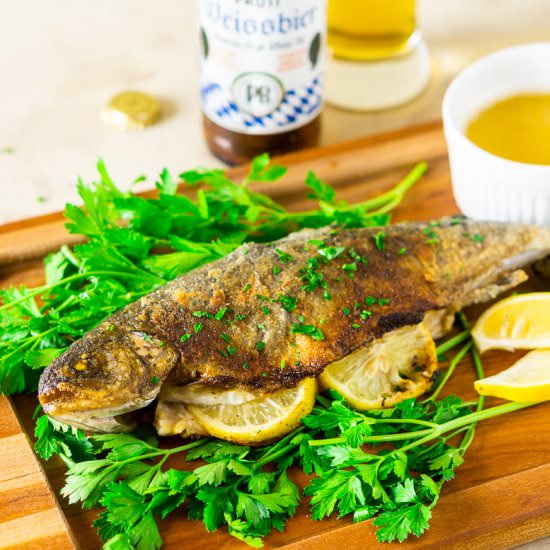 Oktoberfest Pan-Fried Trout - Recipe photo by Burrata and Bubbles