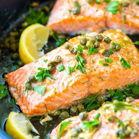 Garlic Caper Butter Baked Salmon - Recipe photo by inspiredtaste