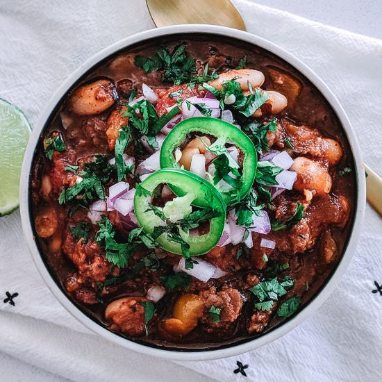 Pork Chorizo Chili - Recipe photo by cocoaandsalt