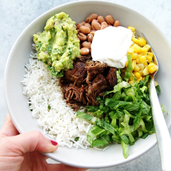 Slow Cooker Barbacoa Burrito Bowls - Recipe photo by myeverydaytable