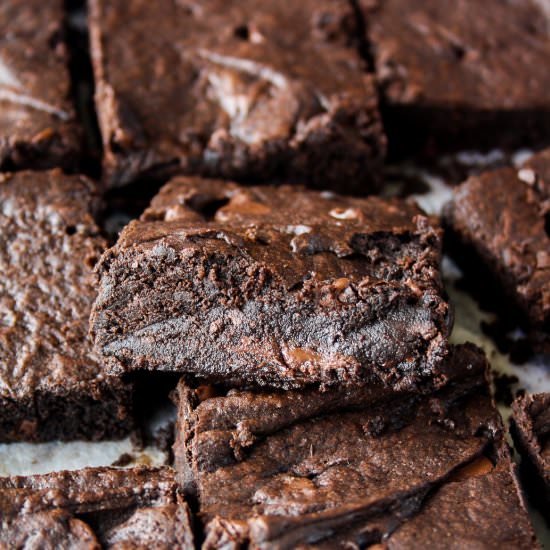 Extra Dark Chocolate Chip Brownies - Recipe photo by The Desserted Girl