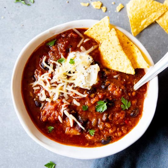 Instant Pot Pumpkin Chili - Recipe photo by the wholesome recipe box