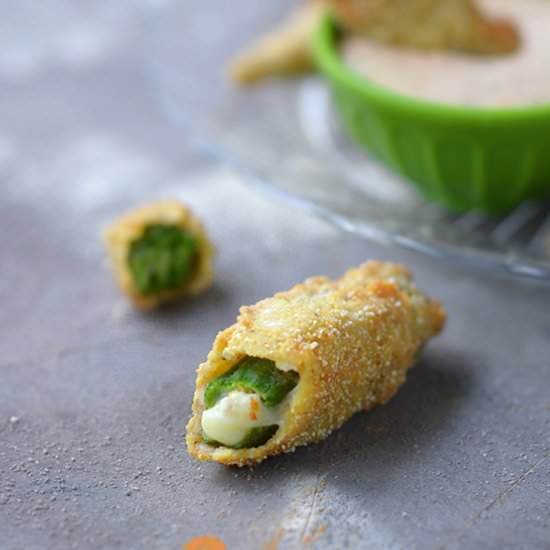 Cheesy Stuffed Fried Okra - Recipe photo by SimpleSeasonal