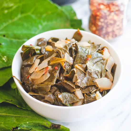 Savory Vegan Collard Greens - Recipe photo by cozypeachkitchen