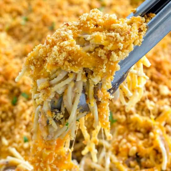Chicken Spaghetti Casserole - Recipe photo by peasandpeonies