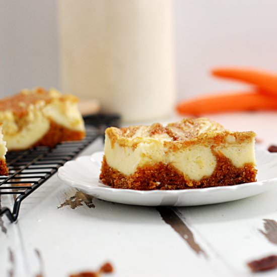 Carrot Cake Cheesecake Bars - Recipe photo by Bluespoonbakery