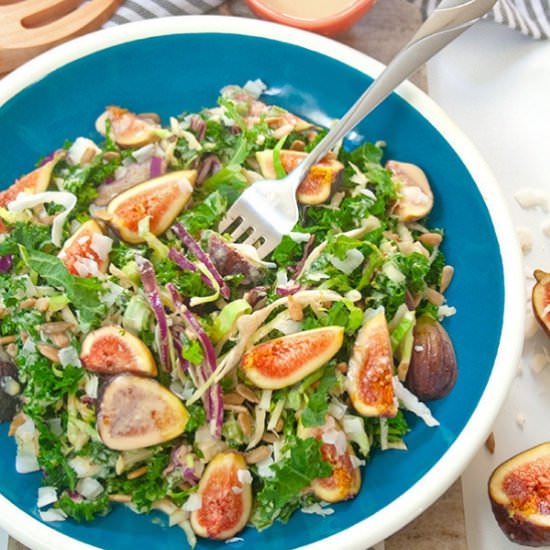 Fig & Kale Salad & Tahini Dressing - Recipe photo by brightrootskitchen