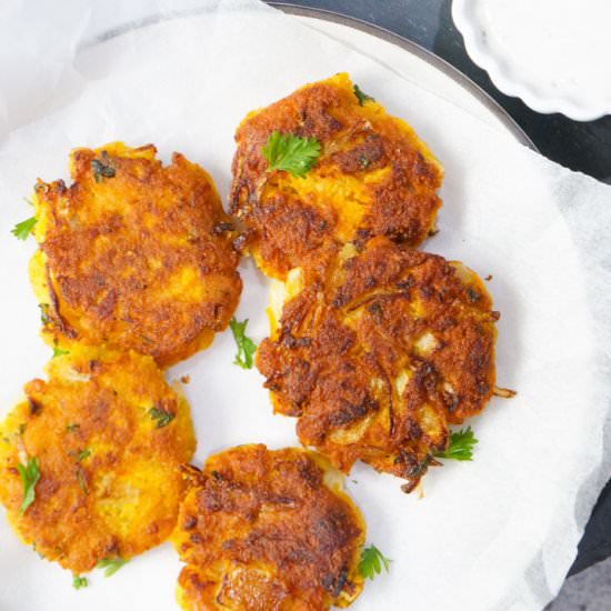 Vegan Chickpea Squash Fritters - Recipe photo by pipingpotcurry