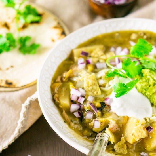 Colorado-Style Pork Green Chile - Recipe photo by Burrata and Bubbles