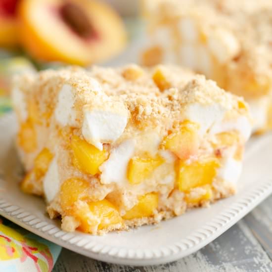 Marshmallow Peach Icebox Dessert - Recipe photo by The Creative Bite