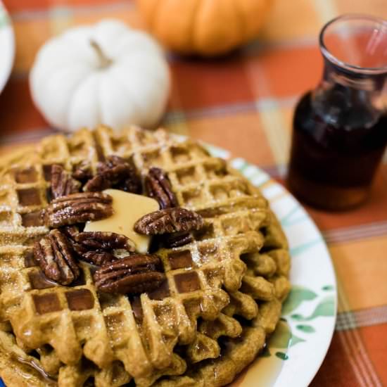 Pumpkin Spice Waffles with Pecans - Recipe photo by mlovesm
