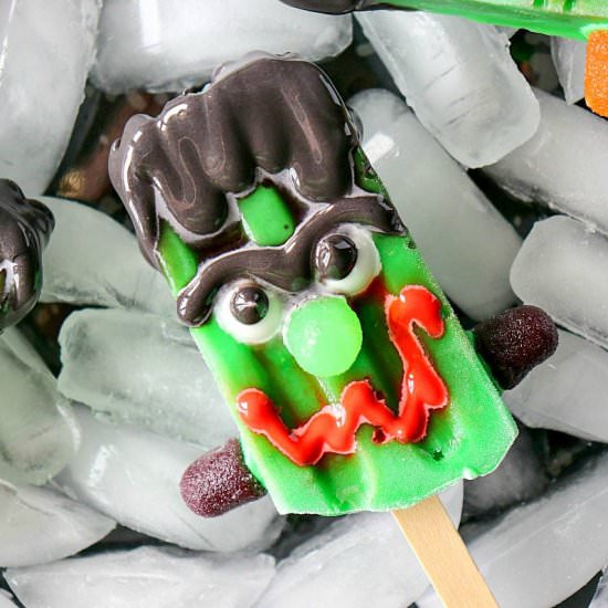 Frozen Frankenstein Pudding Pops - Recipe photo by Kudos Kitchen by Renee