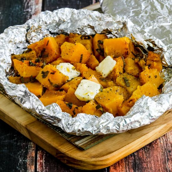 Foil-Wrapped Butternut Squash - Recipe photo by kalynskitchen
