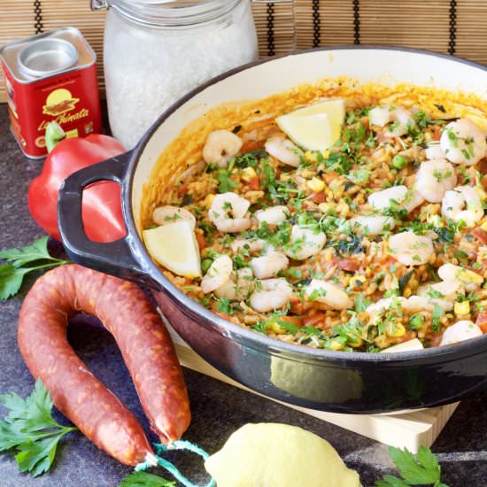 Easy Prawn & Chorizo Cheat's Paella - Recipe photo by joskitchenlarder
