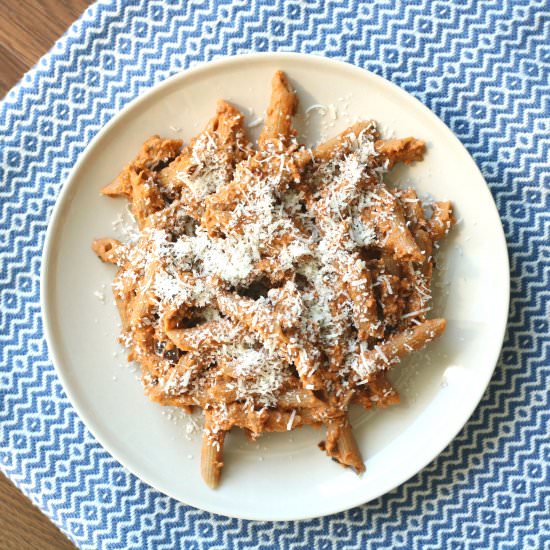 Pasta with Eggplant Puree - Recipe photo by adashofzest
