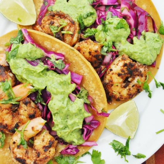 Cajun Shrimp Tacos Avocado Cream - Recipe photo by honeywhatscooking